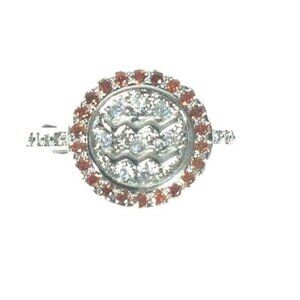 Aquarius Zodiac Silver Ring With Brown & White Stones